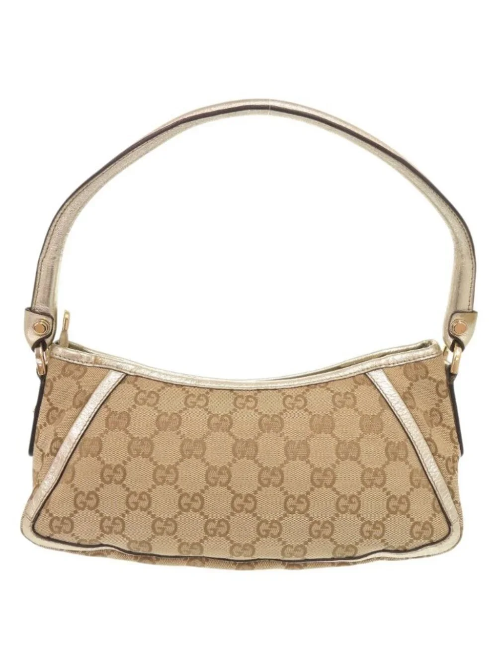 Gucci Abbey GG Canvas Leather Beige Gold Shoulder Bag